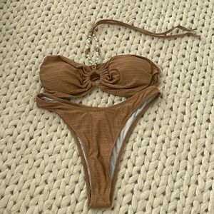 Brown Pearl/Shell Bikini High Cut Size M NEW